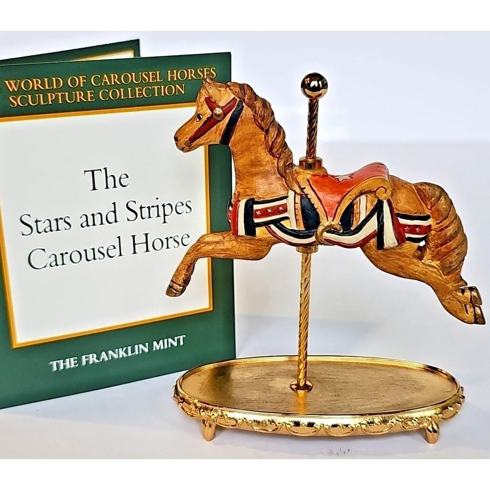 Vintage Franklin Mint Stars and Stripes Carousel Horse Sculpture Americana Decor